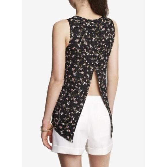 Express Black Floral Open Back Tank S - Picture 1 of 8